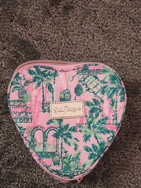 Lilly Pulitzer Pink & Teal Heart-Shaped Cosmetic Pouch